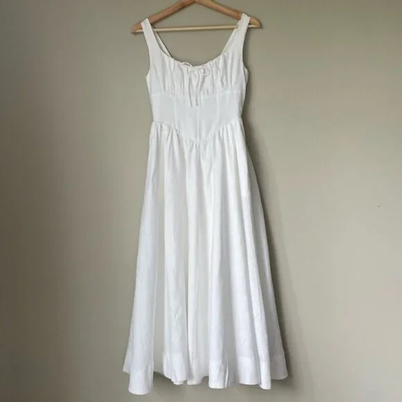 NEW Reformation Balia Linen Sleeveless Midi Dress in White | US 4 UK 8 - Picture 7 of 16